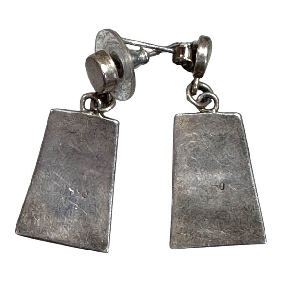 Peru Peruvian Flag Rainbow Gemstone Inlay Sterling Silver 950 Drop Earrings VTG - Picture 4 of 7